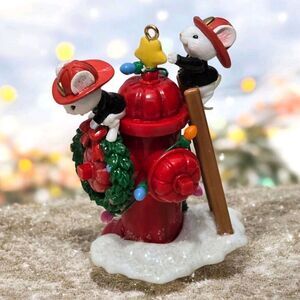 Vtg 1991 Enesco Christmas Ornament Warmest Wishes 1st North Pole Fire Department